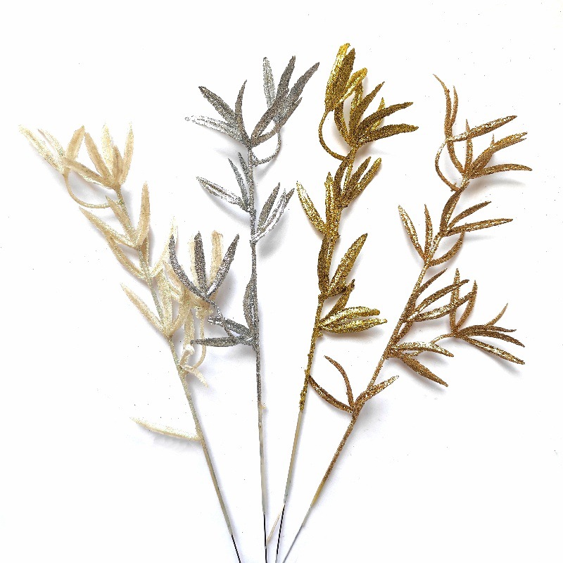 S.A.S. nuevo fabricante directo transfronterizo Navidad decoración de simulación accesorios de plantas 37cm oro en polvo de bambú tridimensional