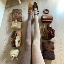 秋冬季浅咖打底裤女美拉德miu系竖纹麻花连裤袜日系显瘦百搭长袜