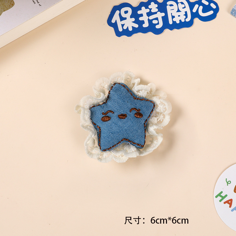 可爱少女蕾丝边牛仔卡通玩偶小猫kt爱心五星布艺配件胸针发饰diy|undefined