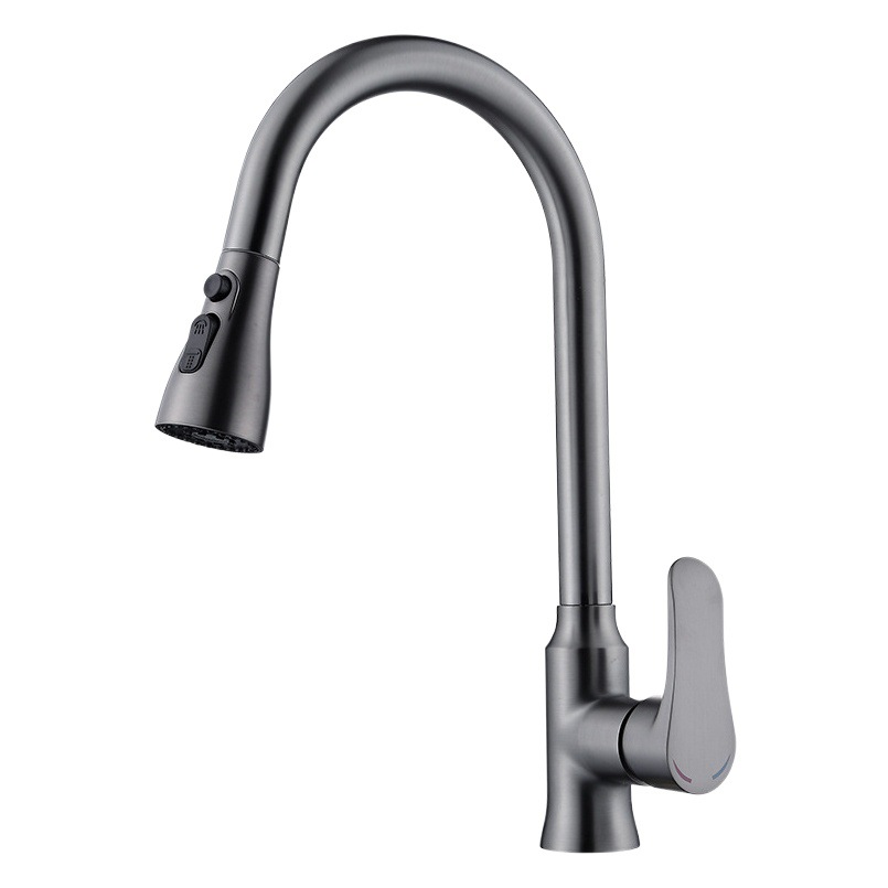 Pistola de cobre gris extraíble grifo de la cocina del hogar sobrealimentado plato universal lavabo caliente y fría grifo a prueba de salpicaduras
