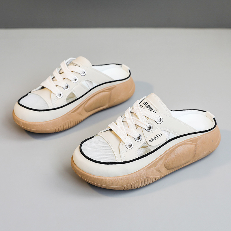 Zy5825 Nuevas pantuflas de malla para mujer, estilo veraniego, modernas e informales, transpirables, con suela gruesa y que aumentan la altura._voghion.com