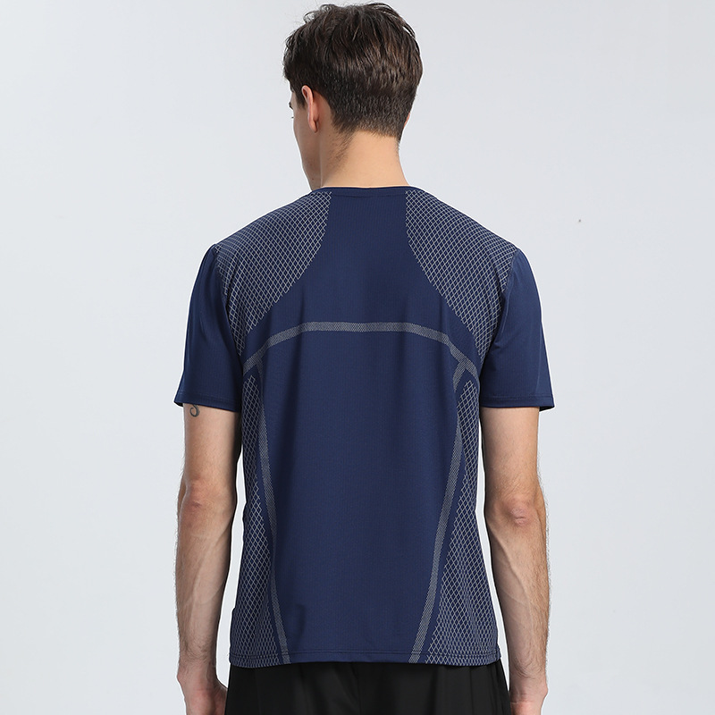 Transfronterizo impreso sudor-absorbente de secado rápido camiseta de los hombres verano nuevo cuello redondo estiramiento transpirable de manga corta deportes ropa de entrenamiento al aire libre