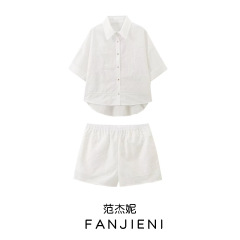 ZR外国貿易卸売り欧米風婦人服刺繍ポプリンシャツ高腰半ズボン0081069 0081501