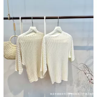衣号斜边一字领蝙蝠袖上衣女 亚麻针织露单肩麻花T恤2026年春夏新
