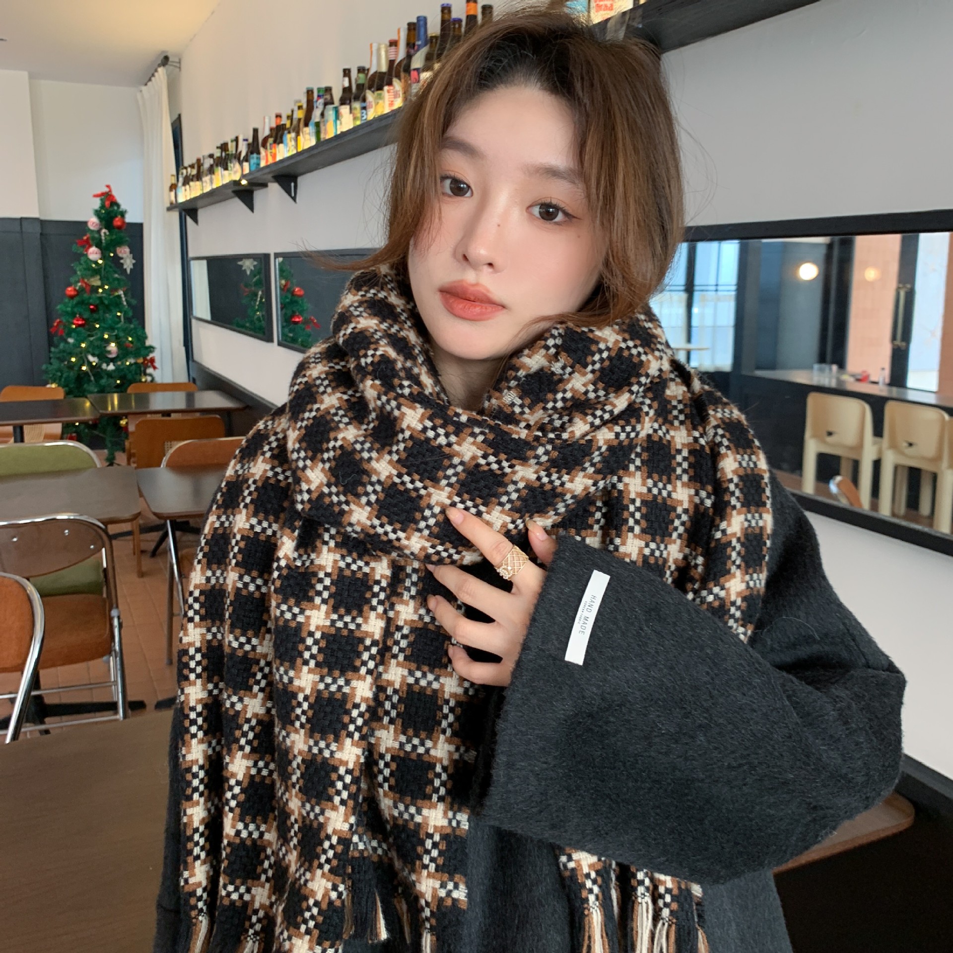 Otoño e Invierno nuevo ins tablero de juego Plaid bufanda de punto de las mujeres dulce todo-Partido cálido bufanda retro contraste color Plaid bufanda