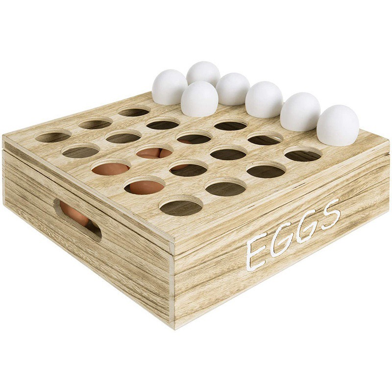 厨房实木鸡蛋托鸡蛋鸭蛋整理陈列收纳架25槽木质鸡蛋收纳盒防摔盒