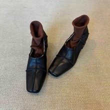 小众方头鞋子女2025新款秋天复古粗跟单鞋软皮一脚蹬高跟乐福鞋女