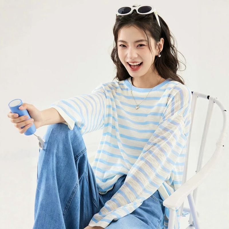 [Rainbow Sweater] Shifanli Color-Block Striped Knit Sweater 2026 Summer New Style Vacation Cover-Up for Women