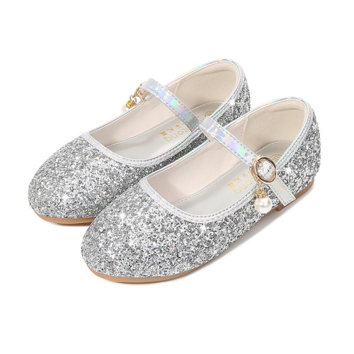 Children's Princess Shoes, Fashion Spring and Autumn Girls' Dance Host Fashion Show Gown Performance Single Shoes with Sequins Flat Shoes