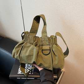 水桶包新款女式尼龙帆布单肩包袋女大容量可折叠通勤斜跨饺子包