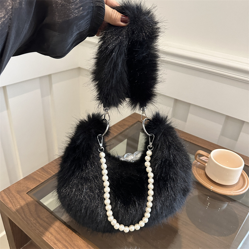 Bolso de moda simple de lana de invierno 2024 nuevo estilo de moda de lana de chapa de cadena baja bolso de hombro bolso de mujer