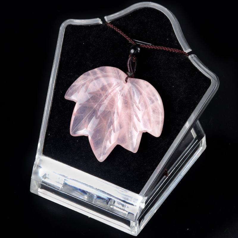 1689-piedra de ágata de cristal natural collar de hoja de arce canadiense piedra de ojo de tigre collar de hoja de cristal Rosa suministro transfronterizo