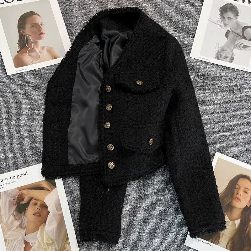 Зимний черный дизайнерский костюм куртка для отдыха, стиль Chanel, тренд сезона, для подростков