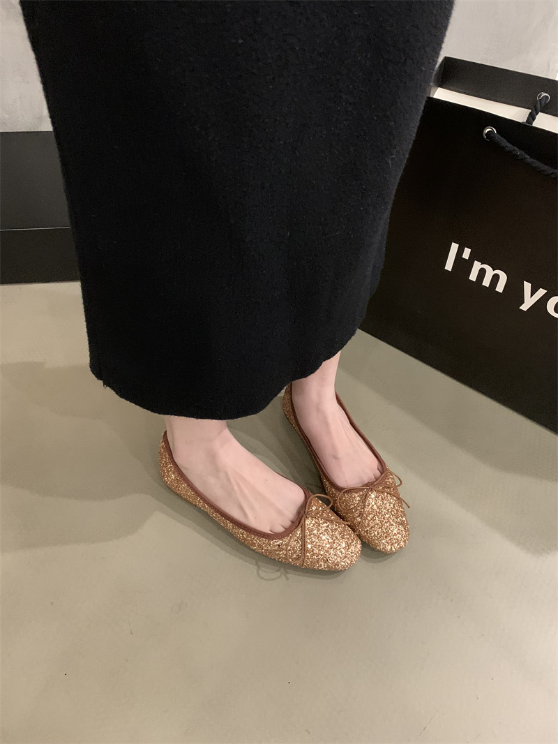 2024 frühling Herbst Neue Feine Funkelnden Stil Flache sohle Einzel für und Damen Bogen Flach Mund Ballett Tanz Schuhe_voghion.com