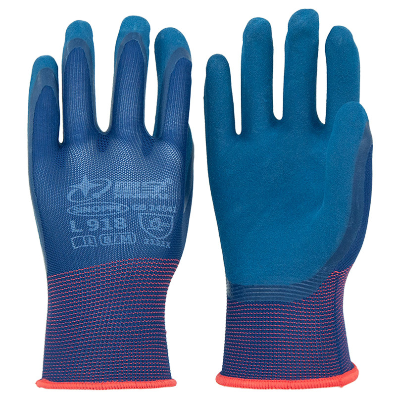 Xingyu L918 guantes de protección laboral resistente al desgaste, ventilación y deslizante, emulsión de látex, guantes de protección de sal esmerilados duraderos para el sitio de construcción