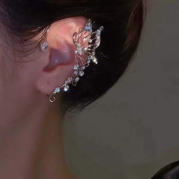 TikTok-style butterfly ear cuffs for women, unique design, versatile, super fairy-like, diamond-encrusted elf ear cuffs, non-pierced ear bone clips