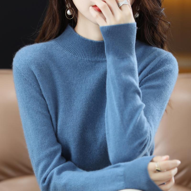 Nuevo medio suéter de cuello alto para mujer Otoño e Invierno suéter corto de color sólido suéter suelto engrosado camisa de fondo entrega de una pieza image 17