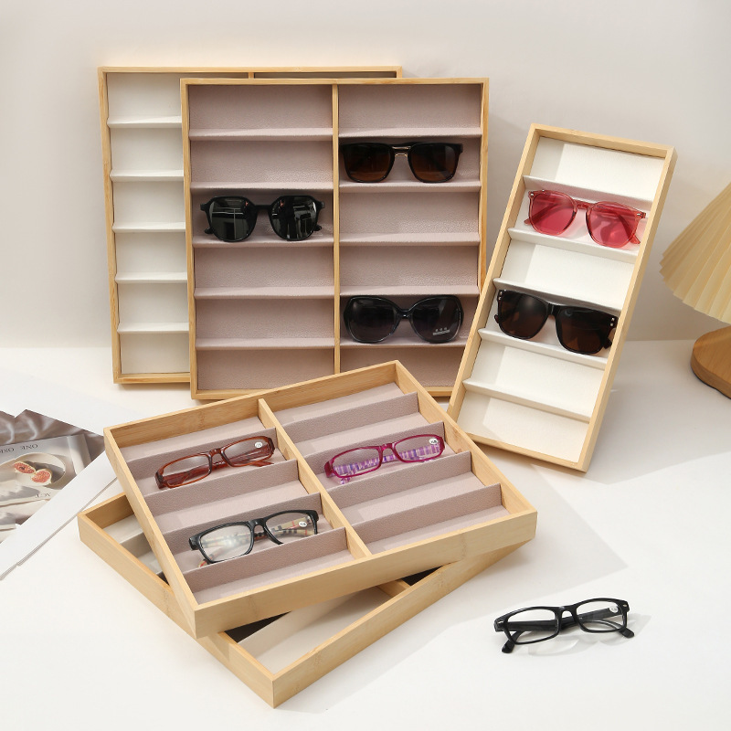 New bamboo wood color solid wood glasses display box desktop sunglasses optical glasses reading glasses display storage props