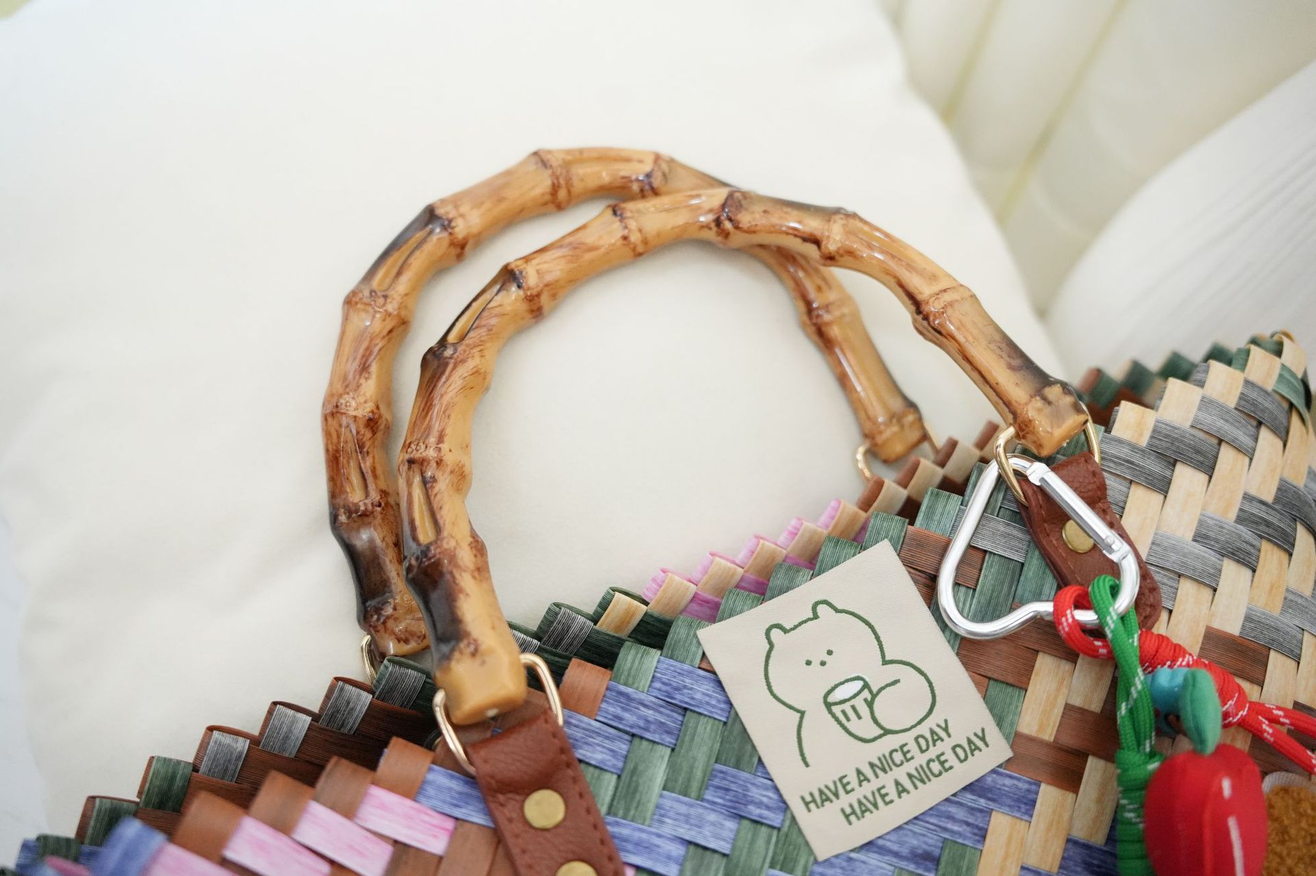 Borse da donna Borsa da pendolare retrò a righe con cane bassotto multicolore, cestino vegetale intrecciato, nuova borsa da donna con ciondolo in corda di nylon_voghion.com