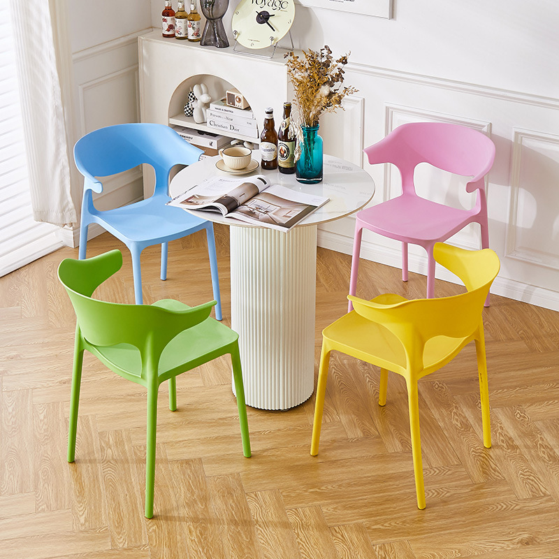 Plastic Ox Horn Chairs for Home Use, Stackable Dining Chairs for Adults with Backrest, Wholesale Leisure Chairs, Negotiation Dining Chairs