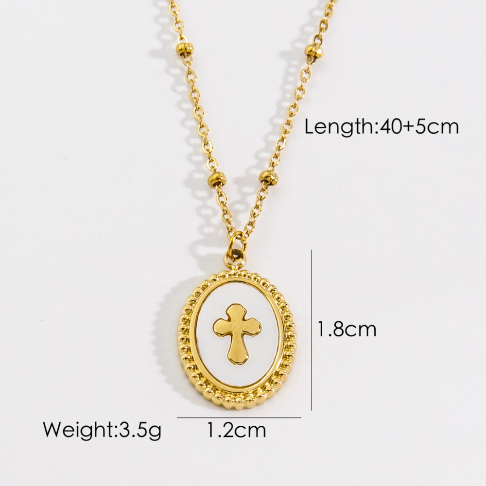 Unisex Gender PVD Coated 14K Gold Real Gold Plated Cross Square Oval 304 Stainless Steel Retro Waterproof Non Tarnish 304 Stainless Steel Pendant Necklace