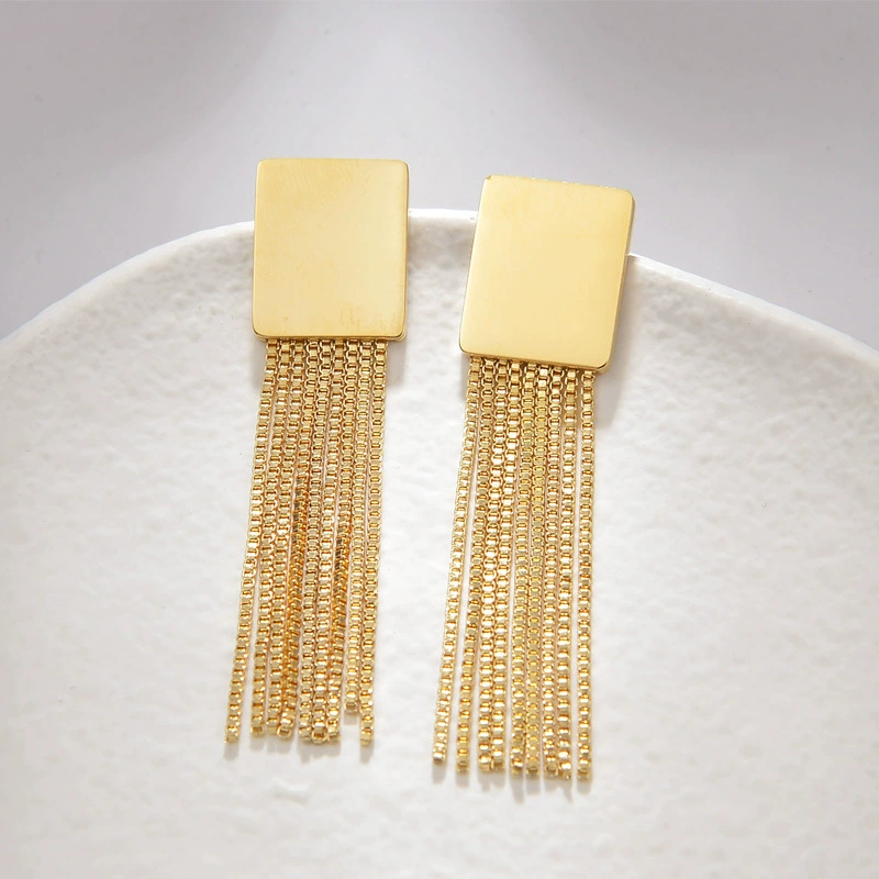 Long trend glossy fashionable earrings, accessory stainless steel, European style
