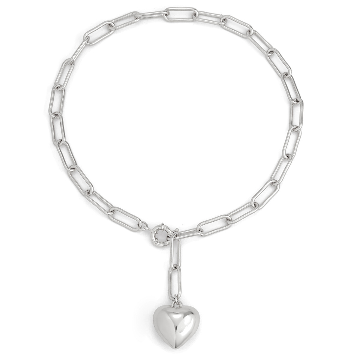 Heart Shape Pattern Retro Heart Shape CCB Iron Paperclip Chain Pendant Necklaces Wholesale