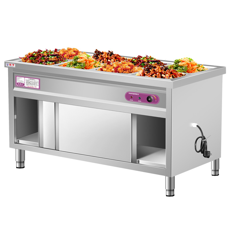 Mesa de aislamiento de comida rápida para proyectos de puertas tiradoras comerciales, control automático de temperatura de acero inoxidable, aislamiento de calor eléctrico, piscina de sopa, venta de arroz, mesa de verduras
