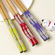 家用竹筷子批发24cm羽毛款花膜印花彩色分餐筷快子一人一筷礼品筷