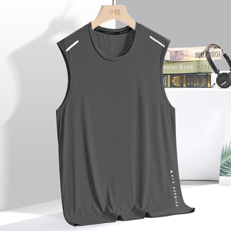 Men's Ice Silk Vest, Trendy Thin Crew Neck, Mesh, Breathable, Quick-Drying, Sports Vest, Sleeveless, Suitable for Summer Wear