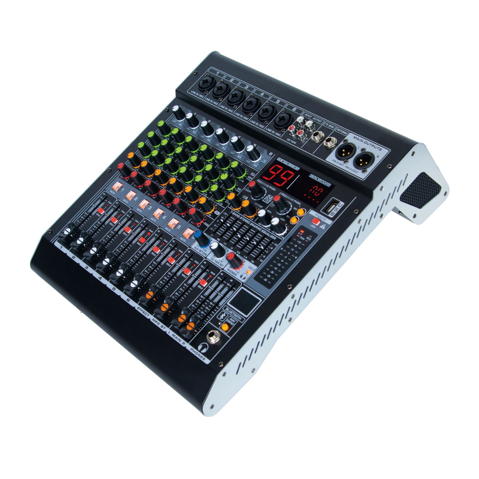 (2개) 소스 제조업체 믹서 도로 무대 공연 결혼식 USB MP3 블루투스 리버브 6 방향 오디오 믹서