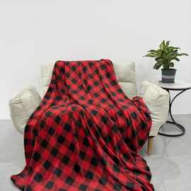 跨境亚马逊热销毛毯红黑格子英伦风盖毯休闲办公室午睡毯法兰绒毯