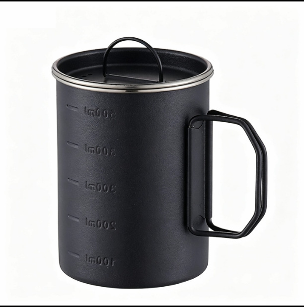 Al aire libre 304 tazas de acero inoxidable mango plegable picnic camping tazas de café con tazas de escala al por mayor transfronterizas