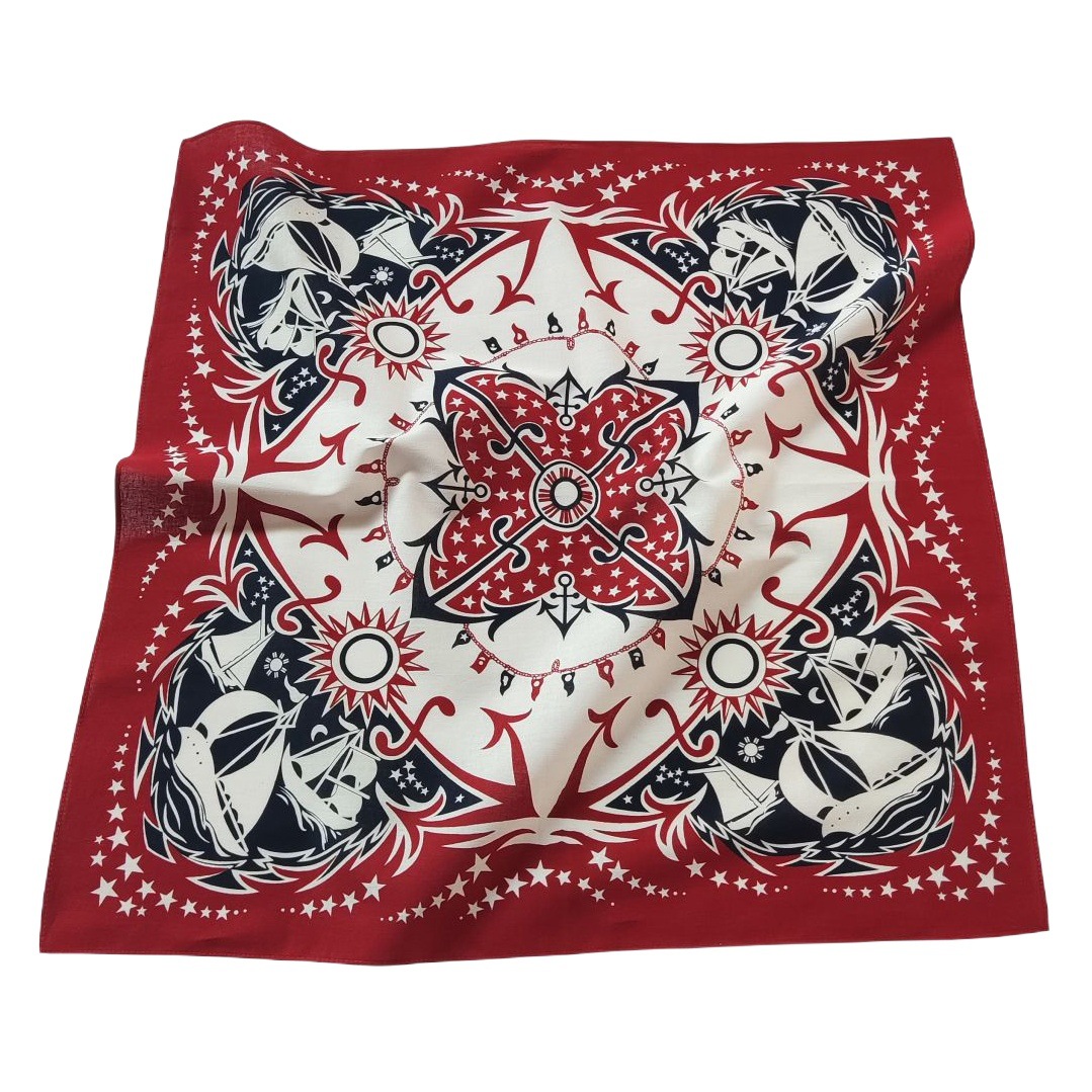 New red sailing anchor printed square scarf hip hop street dance outdoor sports navigation multifunctional face scarf scarf