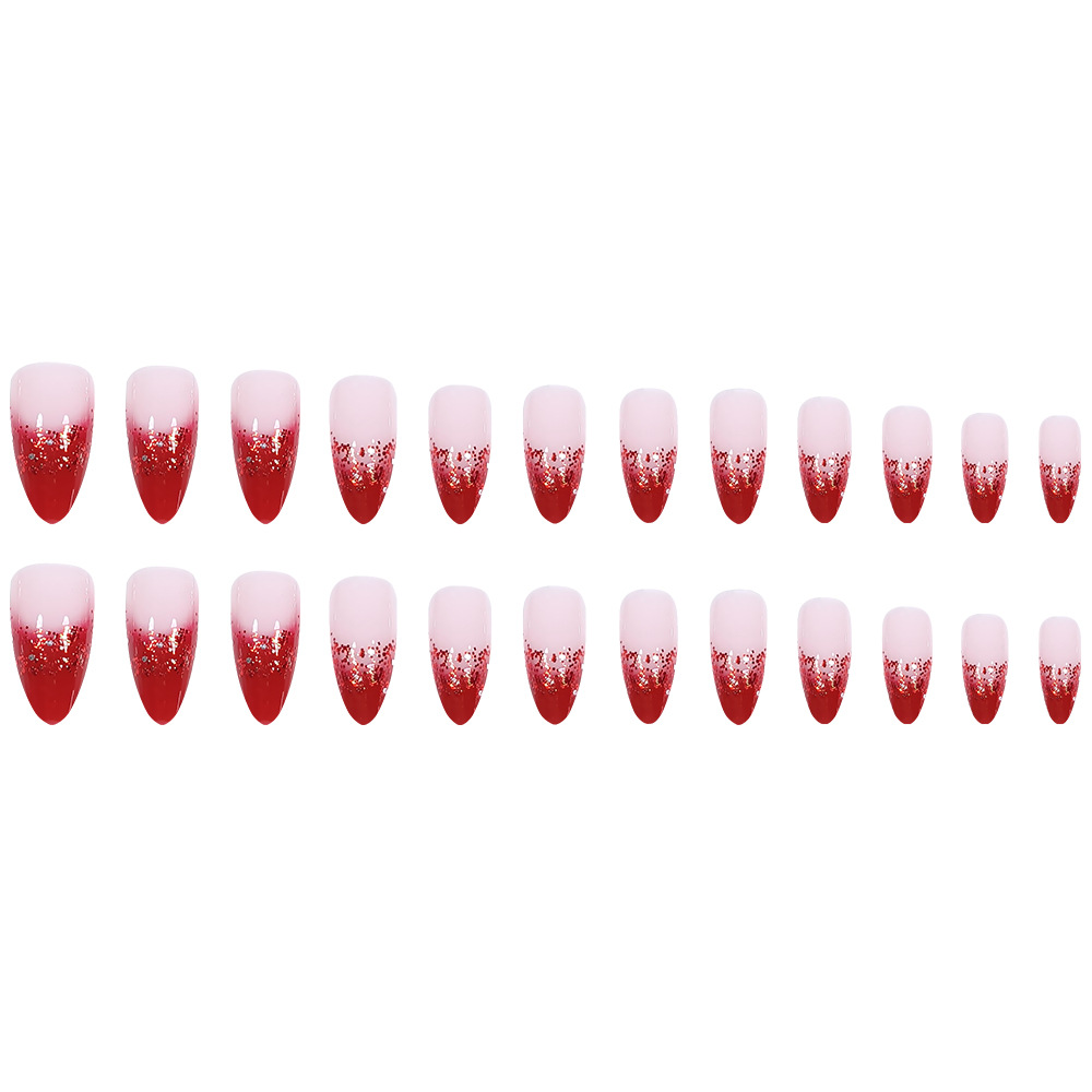 Comercio exterior otoño y invierno mejores ventas de uñas de estilo francés temperamento vino rojo blanco 24 piezas de uñas falsas de estilo europeo y americano