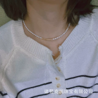 小碎金淡水珍珠项链可调节颈链s925银项链bayby珍珠项链时尚简约