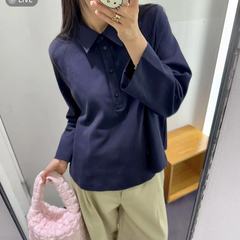 CS女装カジュアル版ボタン半ドア襟長袖poloシャツ2025春新商品1259510001