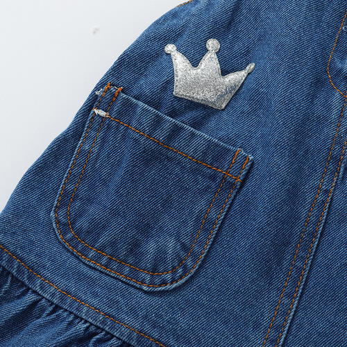 Ladies' Baby Spring Belted Dress for 1-Year-Old Children, Denim Skirt Spring Outfit for Girls, Baby Spring and Autumn Dress