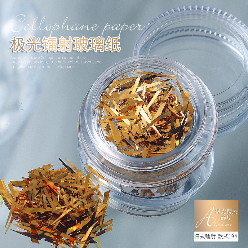 Aurora elfo fragmentos irregulares celofán Corte libre tira flash colorido láser papel uñas pegatina al por mayor