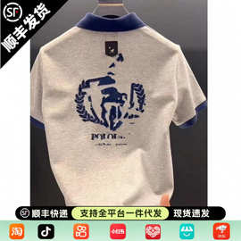 2026夏季新款重工刺绣短袖潮牌T恤百搭翻领polo衫男士休闲上衣