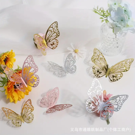 12 pegatinas doradas de mariposas huecas para pared, pegatinas de mariposas para decoración de paredes del hogar, pegatinas creativas de mariposas.