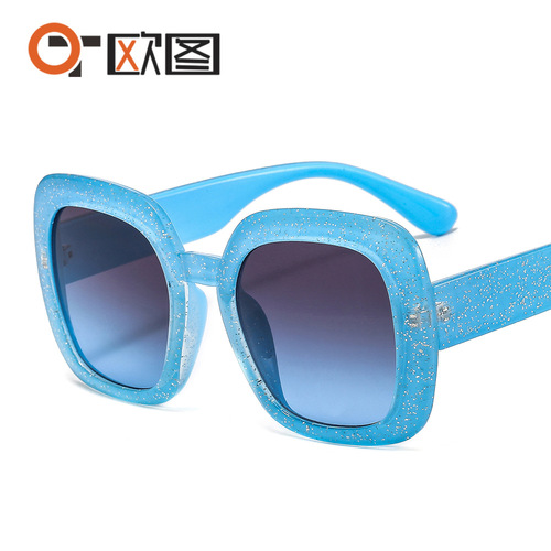 New stylish large-frame sunglasses, European and American personalized trendy square glasses, fashionable glitter pink and black ladies' prescription glasses