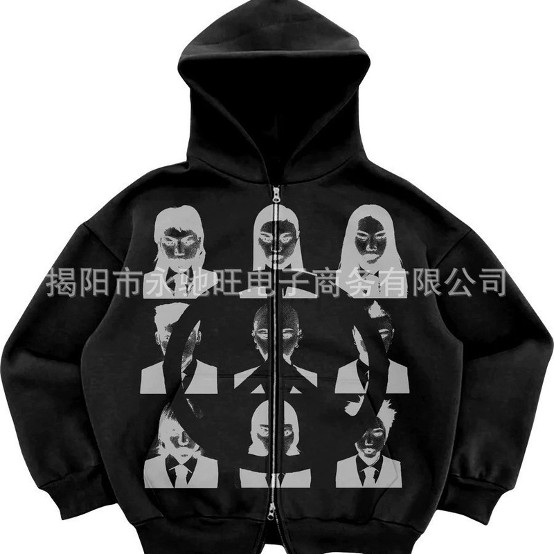 街頭運動ファスナーカーディガンy 2kコート2024街頭潮人連帽衛衣女ゆるいポケット衛衣|undefined