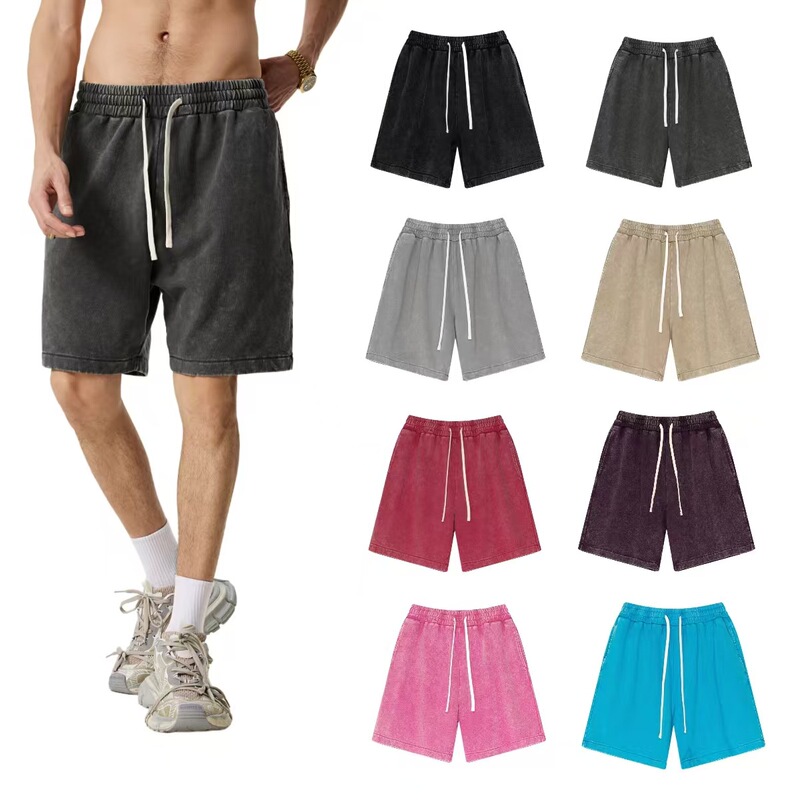 Vintage Washed Distressed Snowflake Pattern Sports Shorts Summer Men's Trendy Loose Casual Basketball Straight-Leg Five-Point Shorts