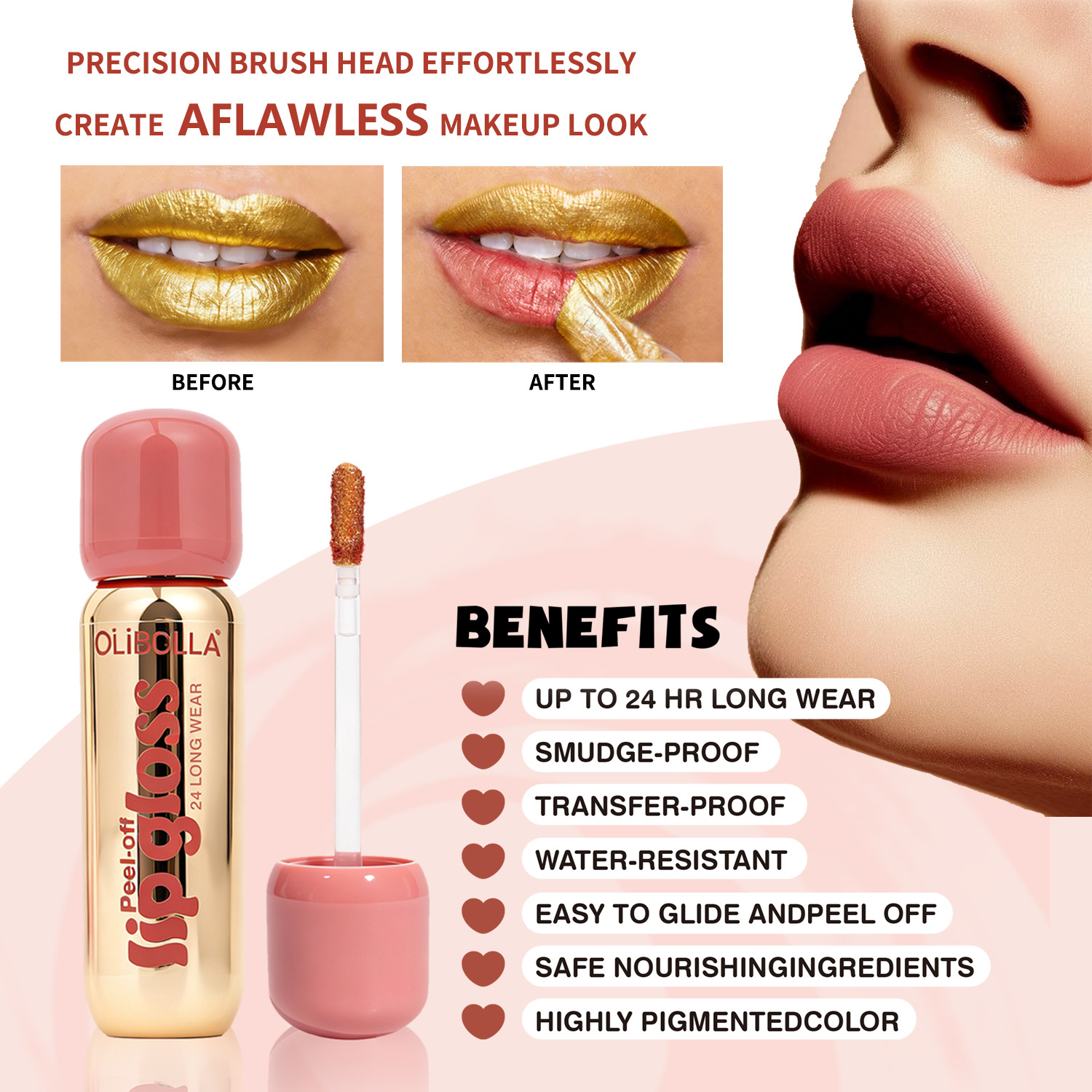 Transfronterizo exclusivo OLIBOLLA matte dorado lápiz de lápiz labial, lápiz labial impermeable, máscara labial dorada de peeling duradero