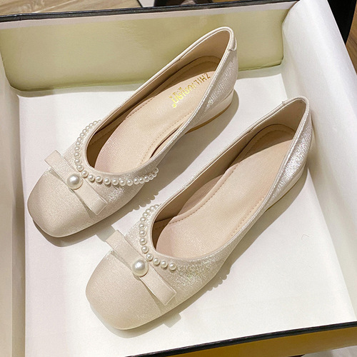 Women's Casual Heel Sandals  Spring and Autumn New Style, Versatile Wedding Shoes for Women, Net Red French Girl Pearl High Heels for Plus Size Women