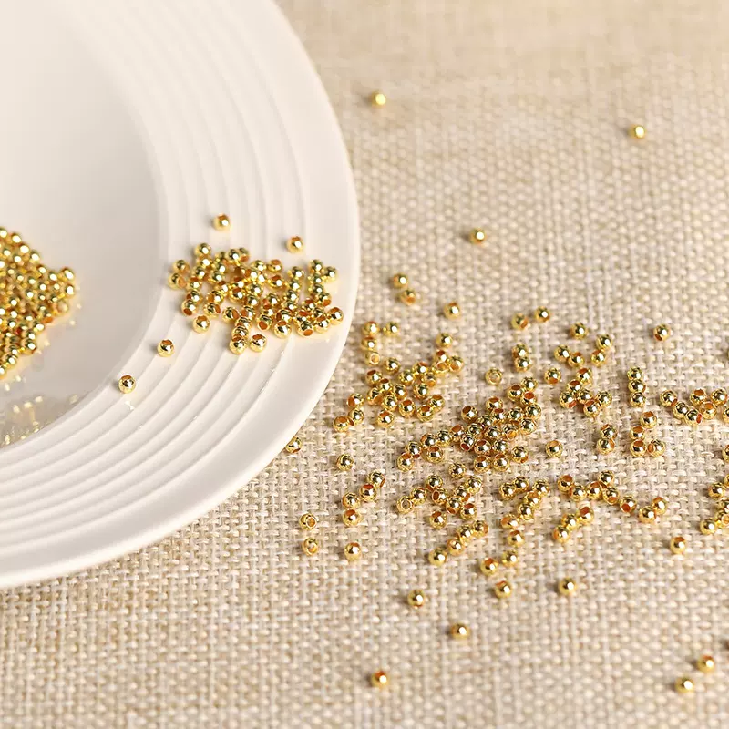 蓓蓓福   保色隔珠小金珠小银珠 18K包金铜镀金大孔DIY配珠批发