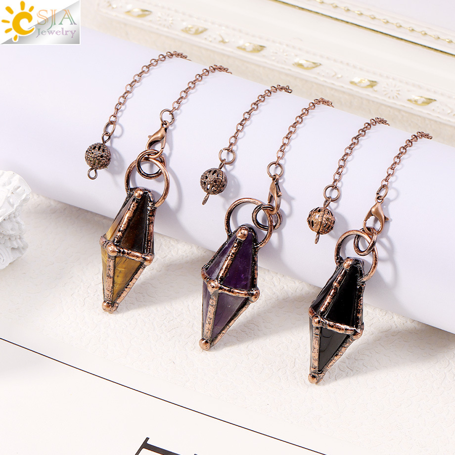 Retro Style Natural Semi-Precious Stone Hexagonal Column Faceted Crystal Pendulum Pendant Ornaments Cross-Border Amazon Supply Wholesale