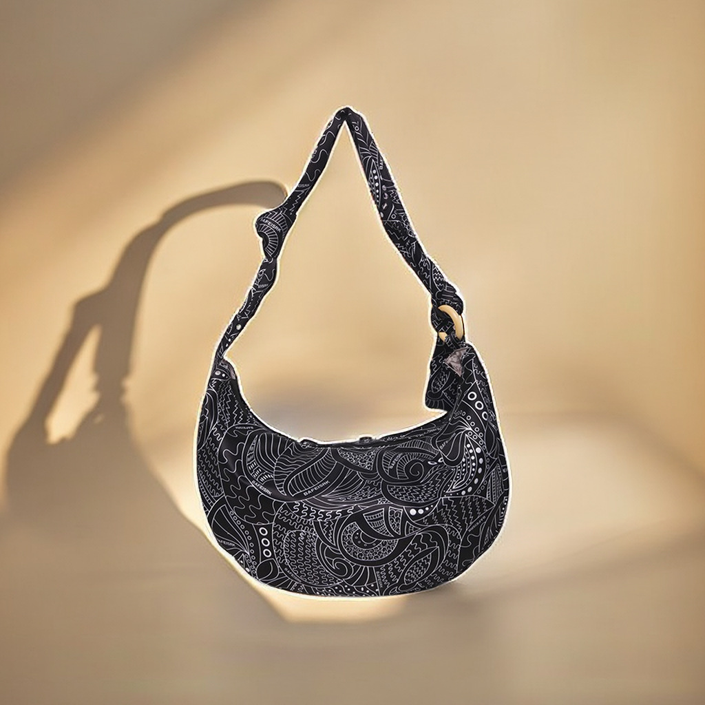 Artistic Ethnic Style Bag Printed Large Capacity Crescent Hand Bag Fashionable and Generous Casual Women's Shoulder Bag Cross-border