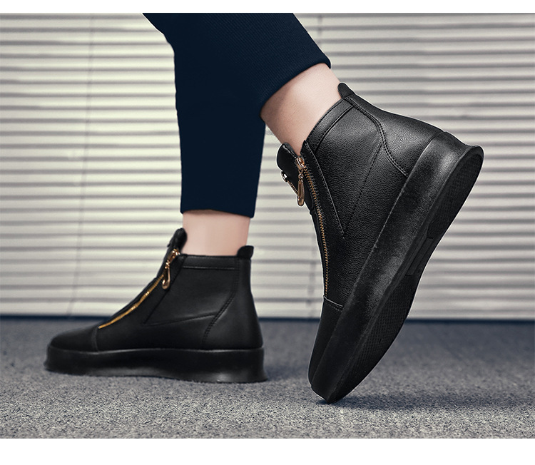 Scarpe sportive alla moda, nuove scarpe alte traspiranti in pelle, scarpe casual bianche con suola spessa, sneakers alte da uomo_voghion.com